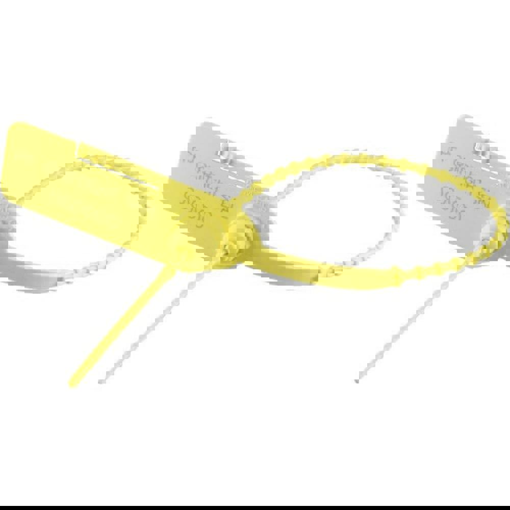 Security Seals; Type: Tamper-Evident Plastic Seal ; Overall Length (Decimal Inch): 14.00in ; Operating Length: 11in (Decimal Inch); Material: Nylon ; Color: Yellow ; Security Seal Primary Application: Security Seal